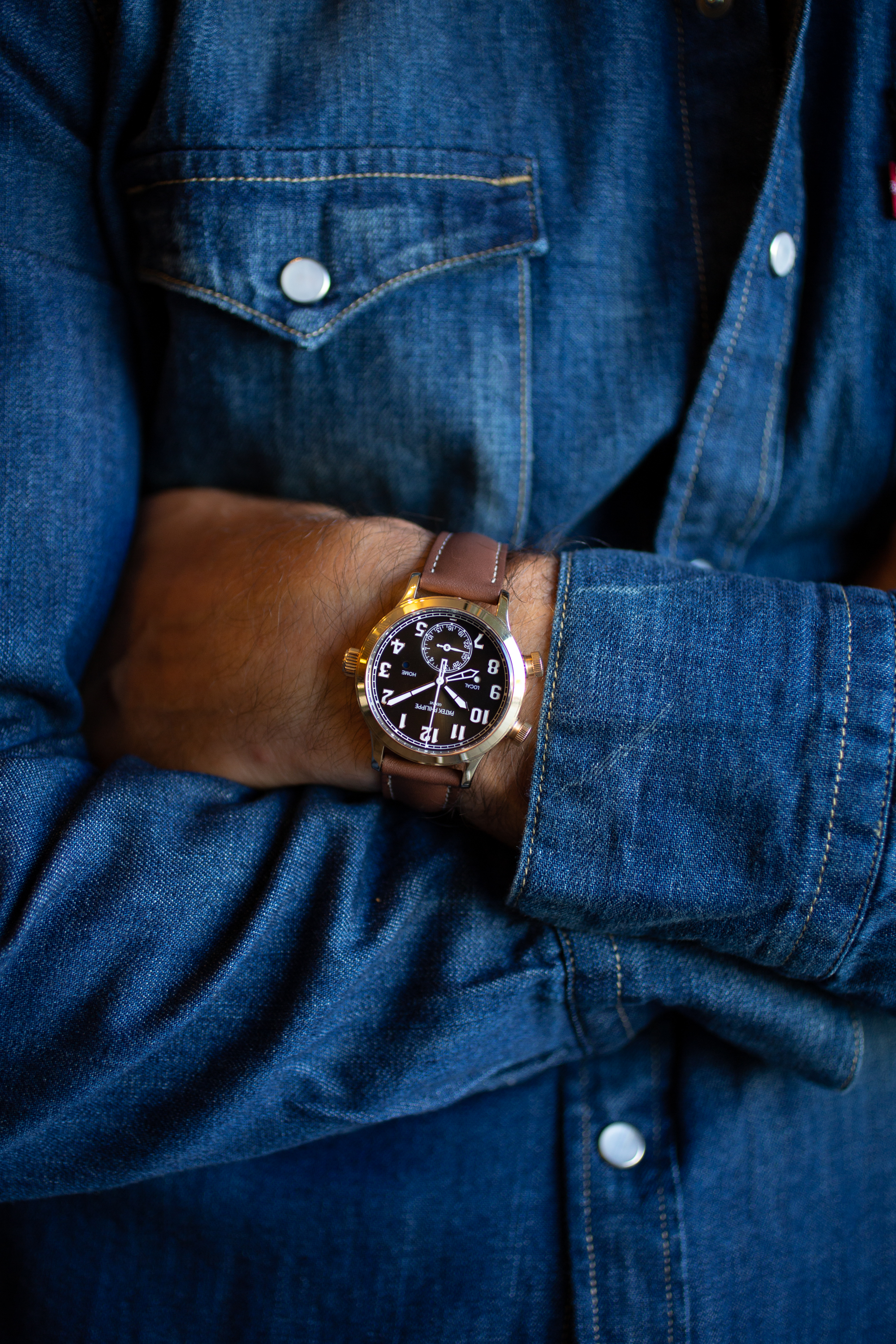 A Patek Philippe Calatrava Travel Time on the author's wrist. 