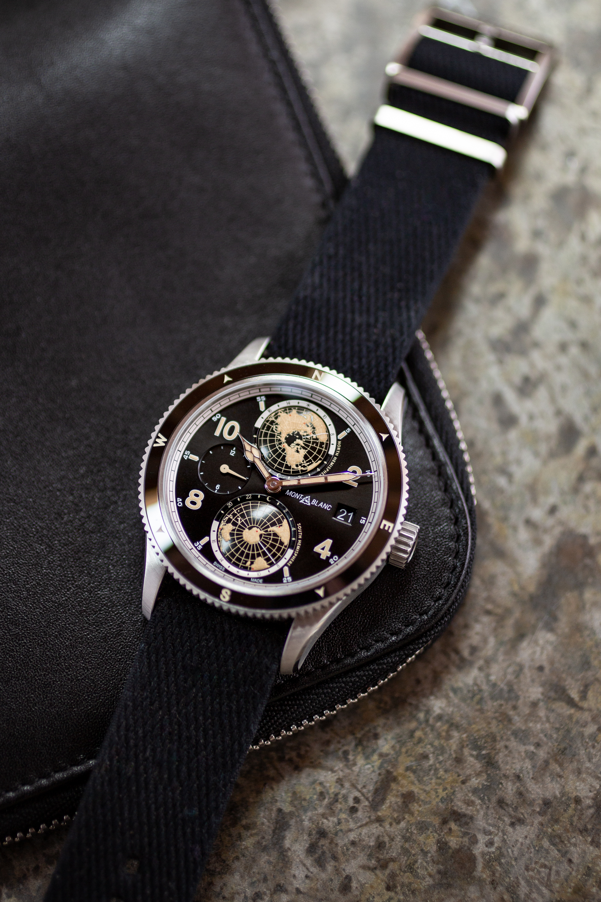 A Montblanc Geosphere GMT on a table