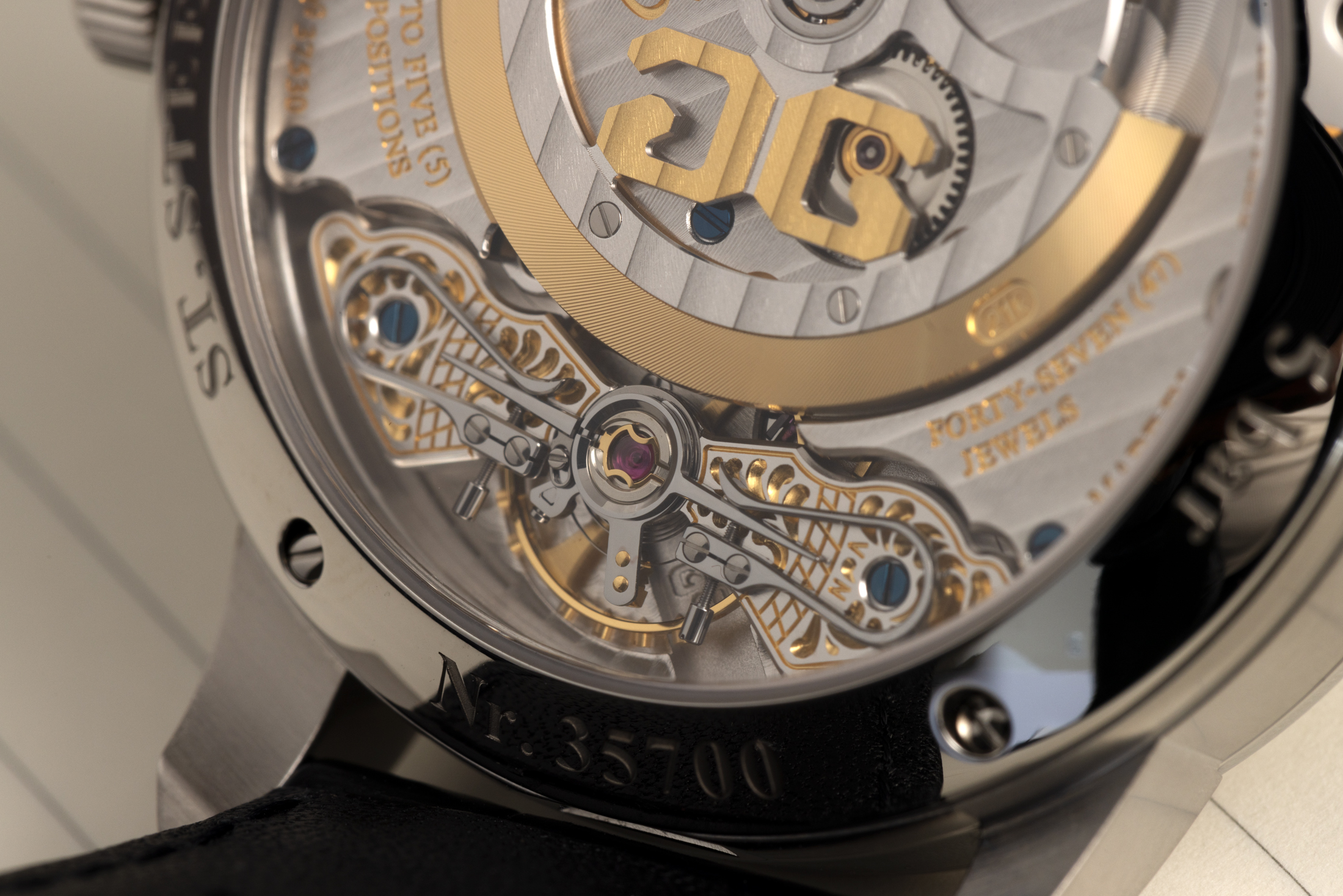 Close-up on the balance cock of the Glashütte Original PanoMaticLunar ref. 1-90-02-42-32-05