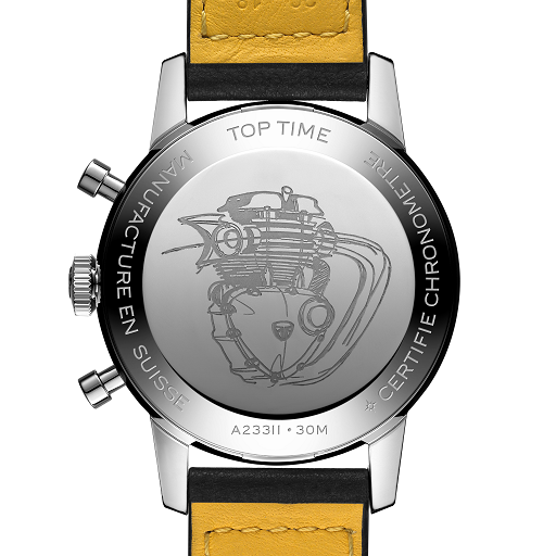 The caseback of the Breitling Top Time Triumph