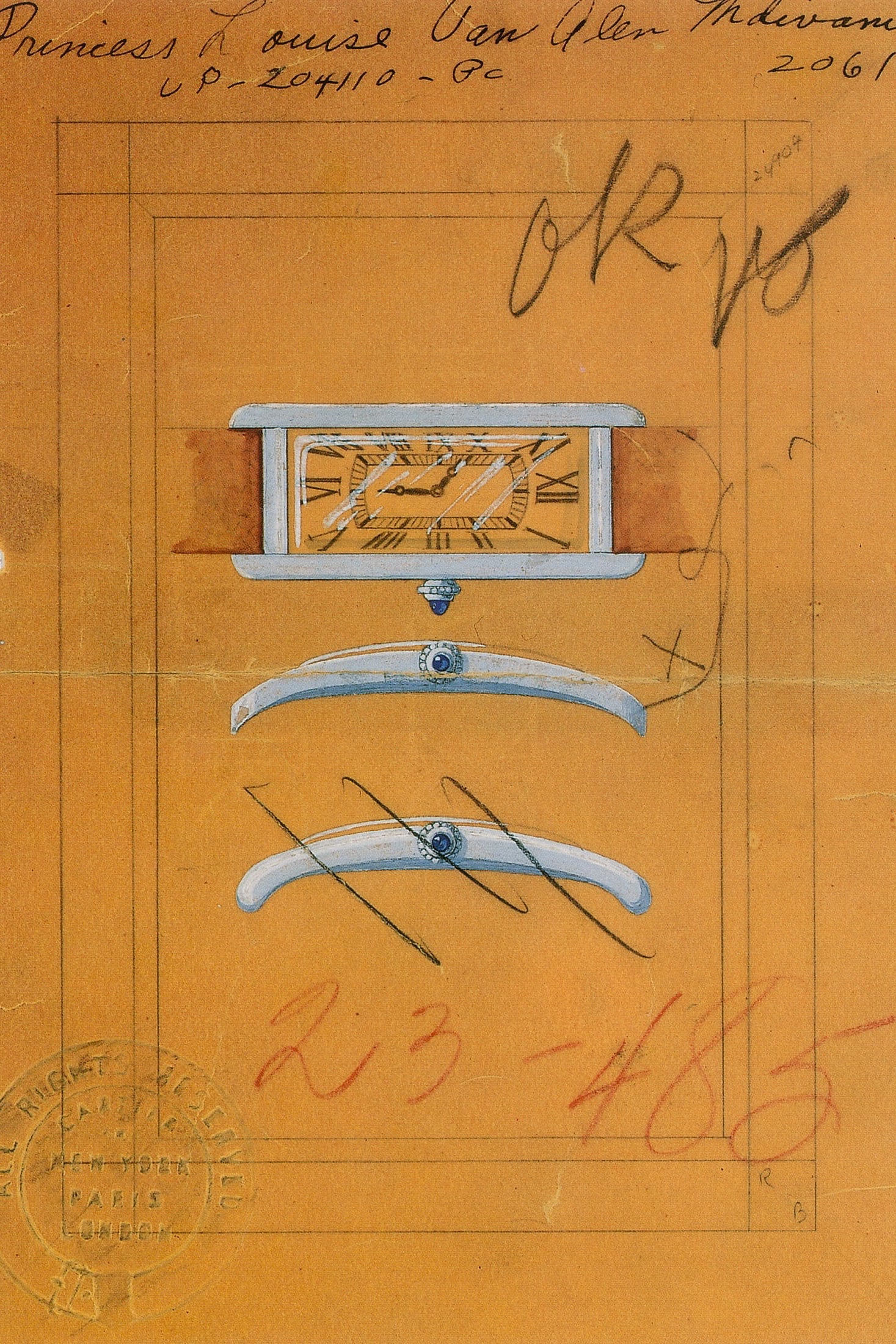 A 1935 drafting of a Cartier Tank Cintrée.