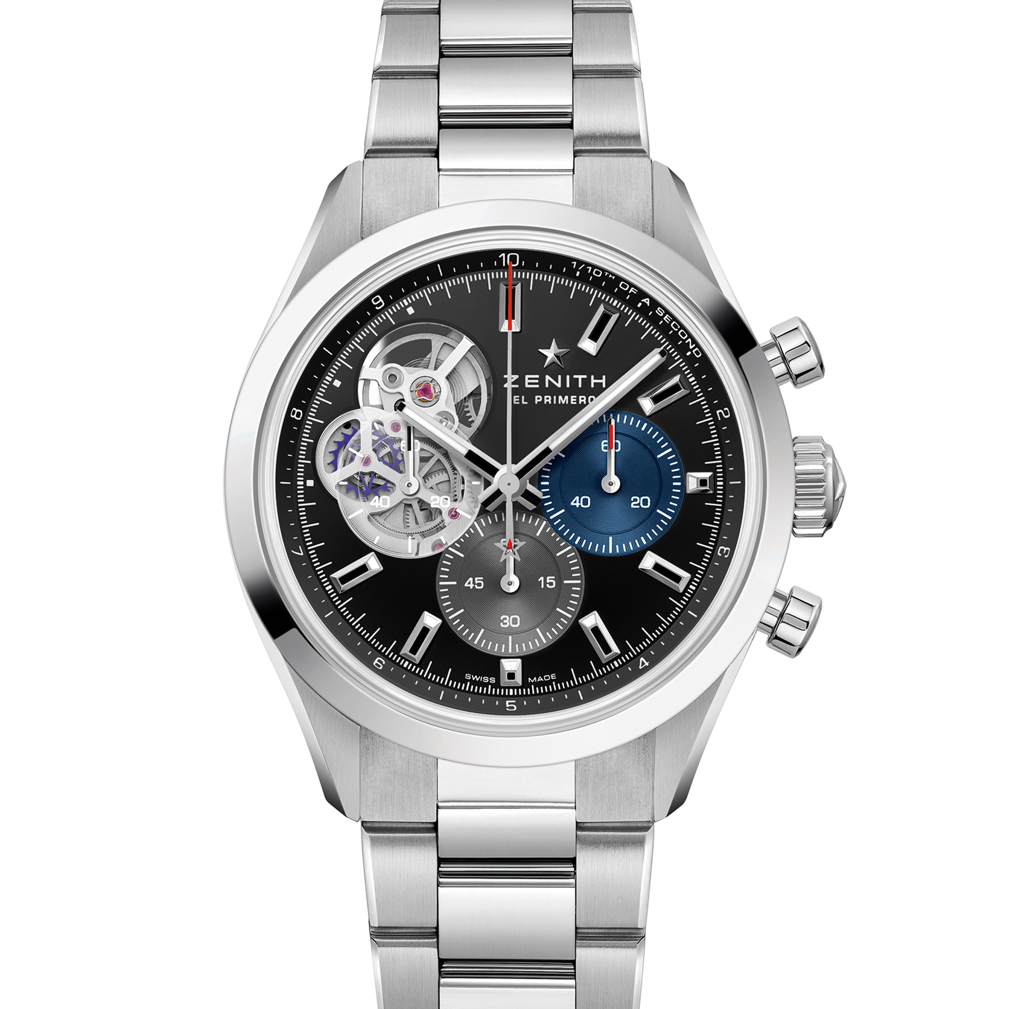 A soldier image of the Zenith Chronomaster Open with a black dial