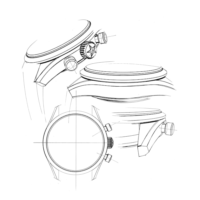 A design sketch for the case of the Zenith Chronomaster Open.