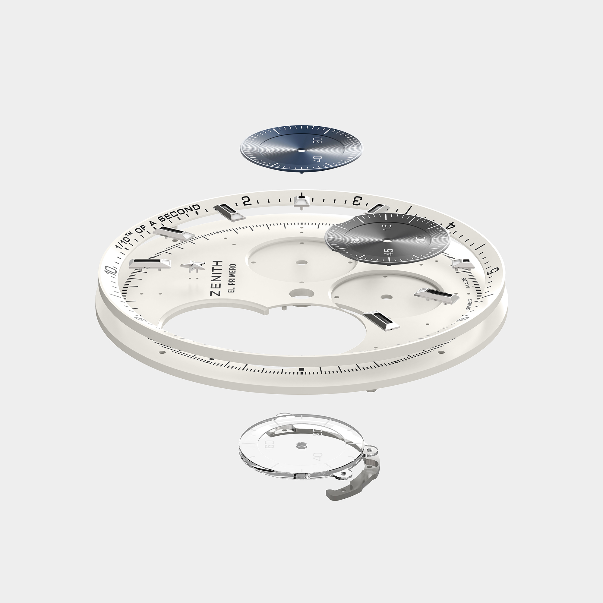 An exploded view of the Zenith Chronomaster Open construction