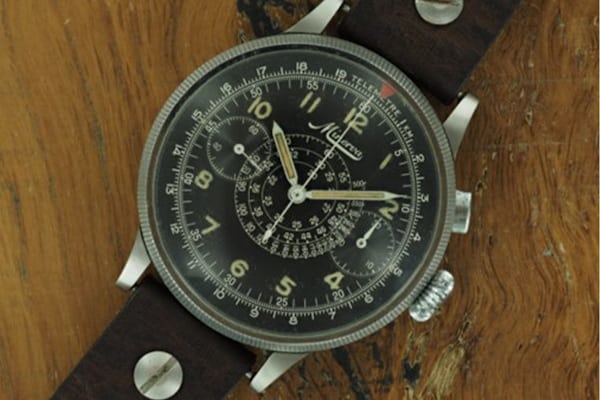 A vintage Minerva chronograph that inspired the new Montblanc 1858 Minerva Red Arrow Monopusher Chronograph.
