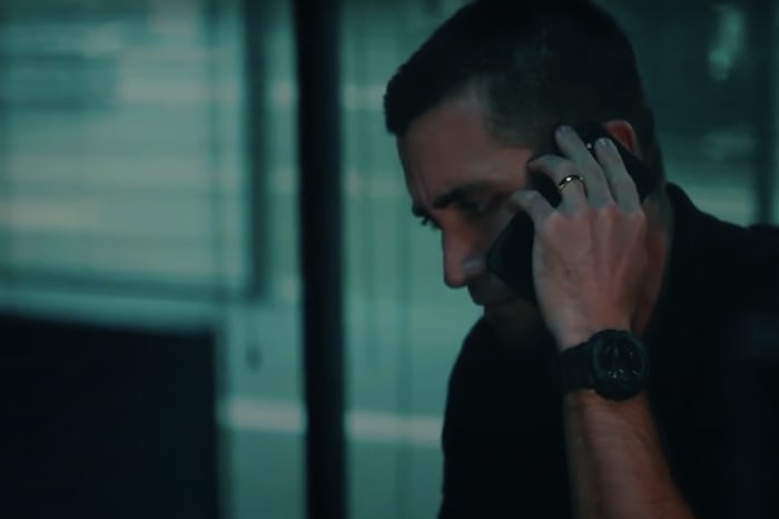 Joe Baylor on the phone wearing his G-Shock in The Guilty.