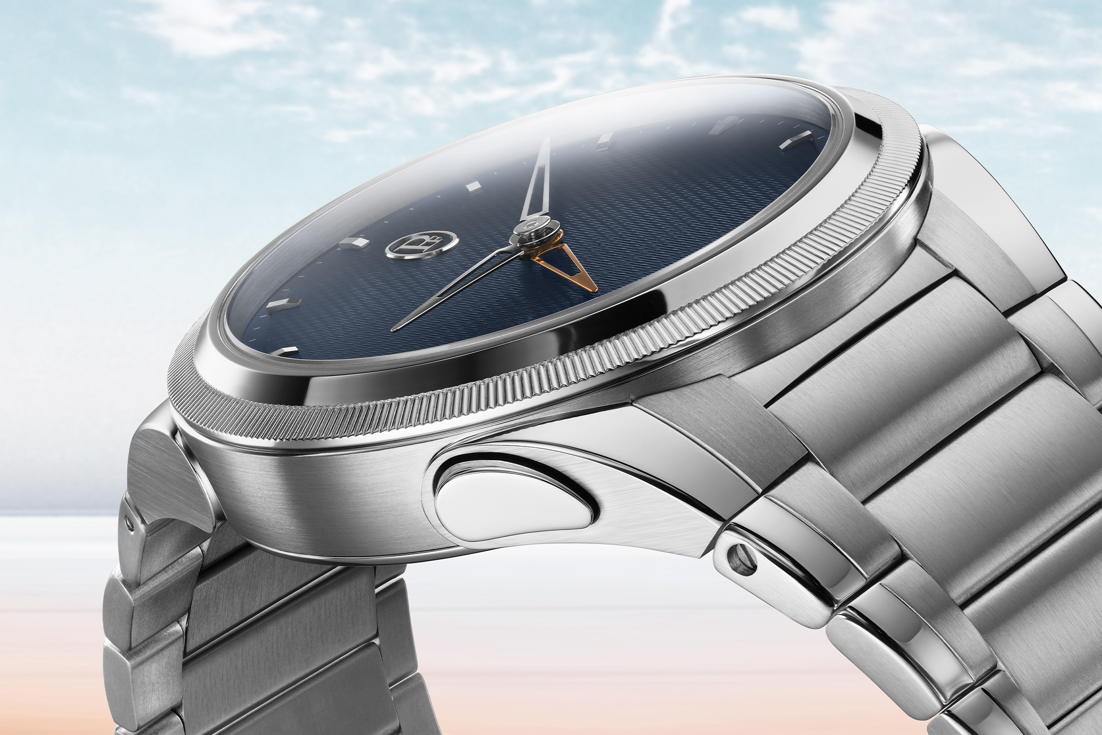 A side-profile rendering of the Parmigiani Fleurier Tonda PF GMT Rattrapante.