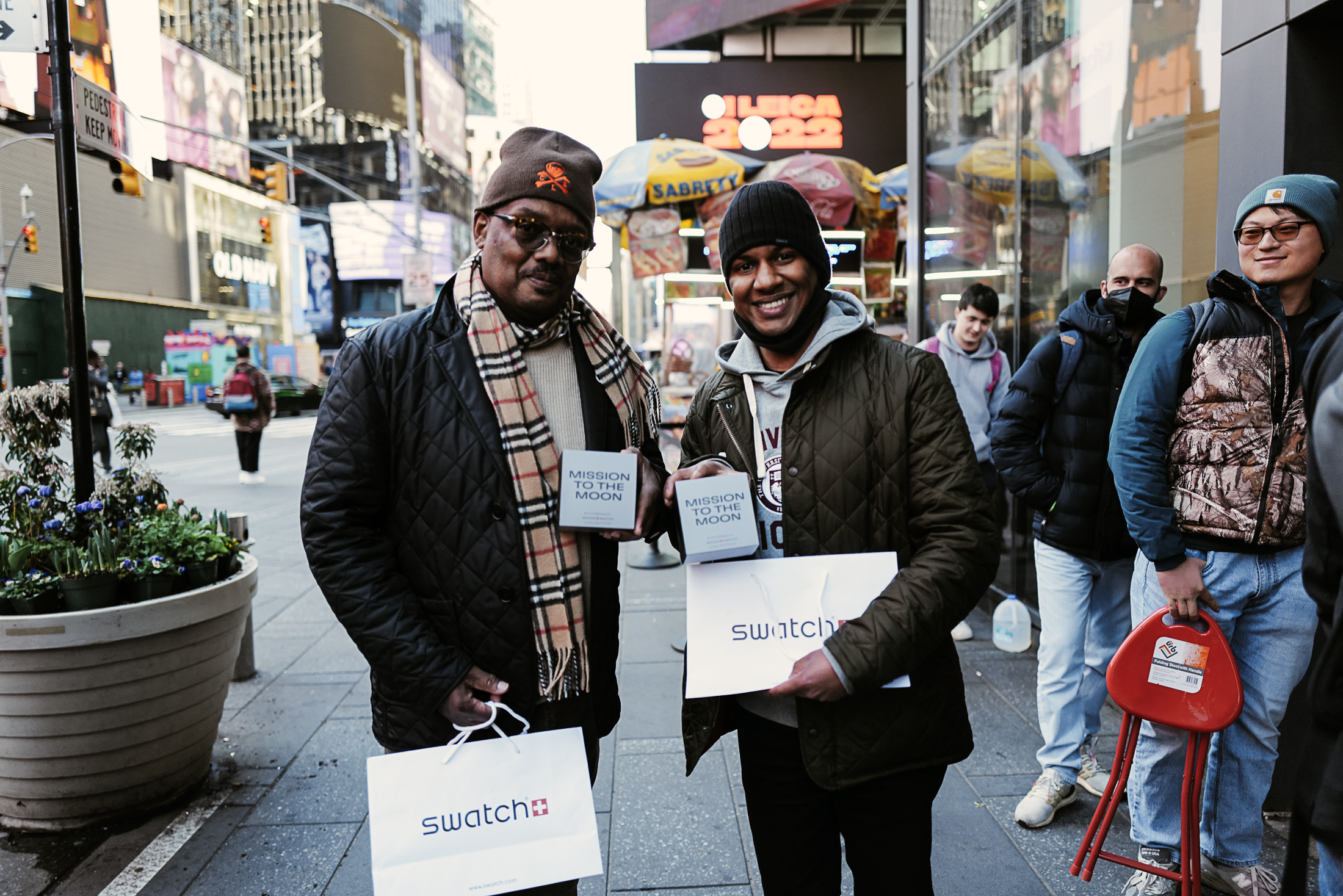 MoonSwatch Launch NYC father and son with MoonSwatches