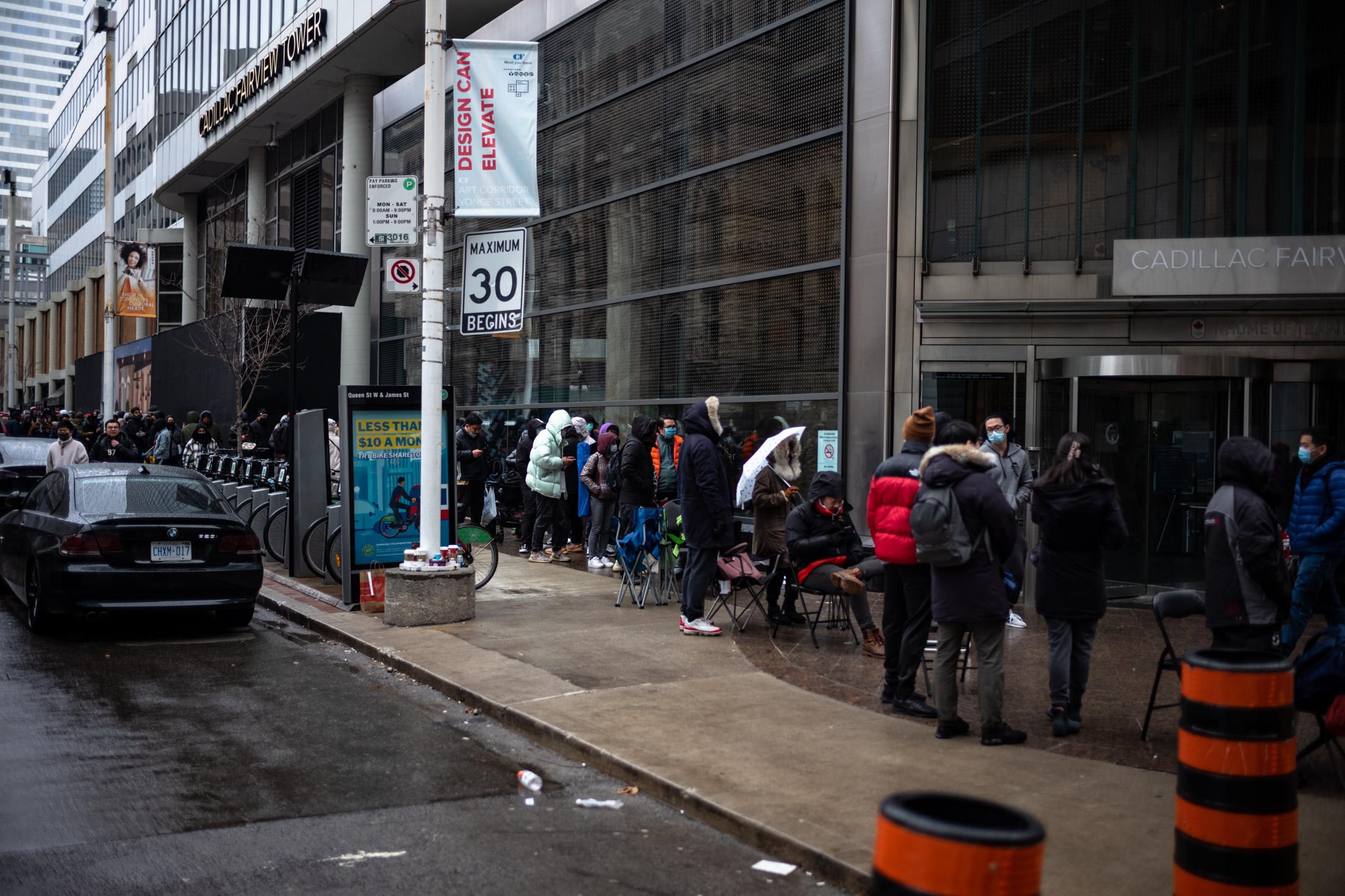 the line on james st, around the corner from the mall's entrance
