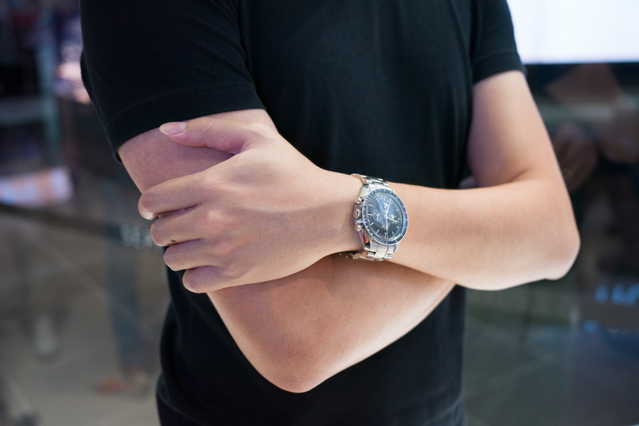 A man wears a watch. 