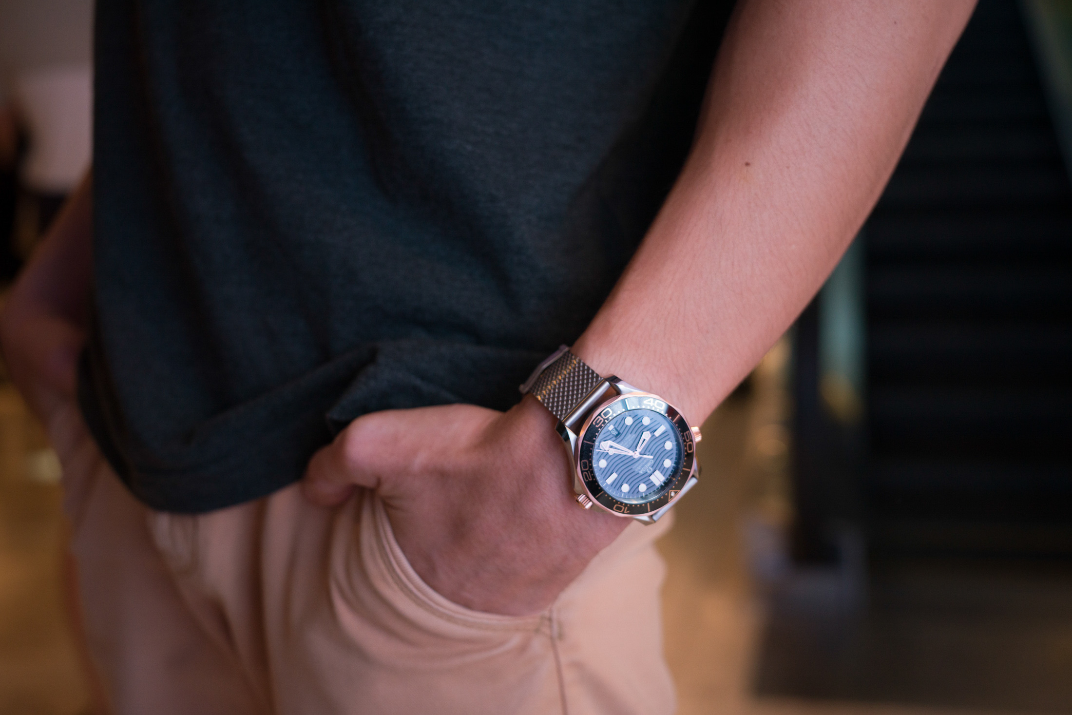 A man wears a watch. 