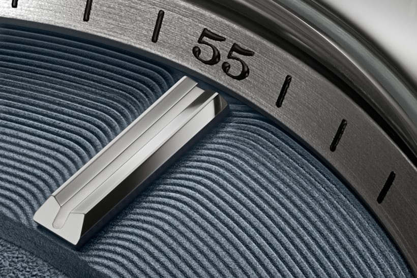 A close-up on the dial of the Lange Odysseus Titanium.