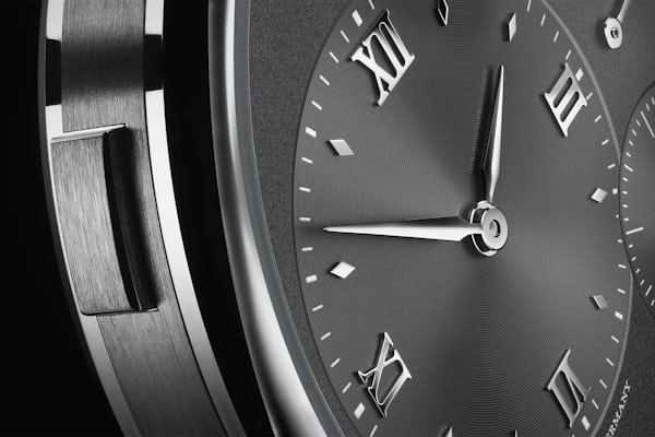 A close-up on the dial of the new Grand Lange 1 in white gold.