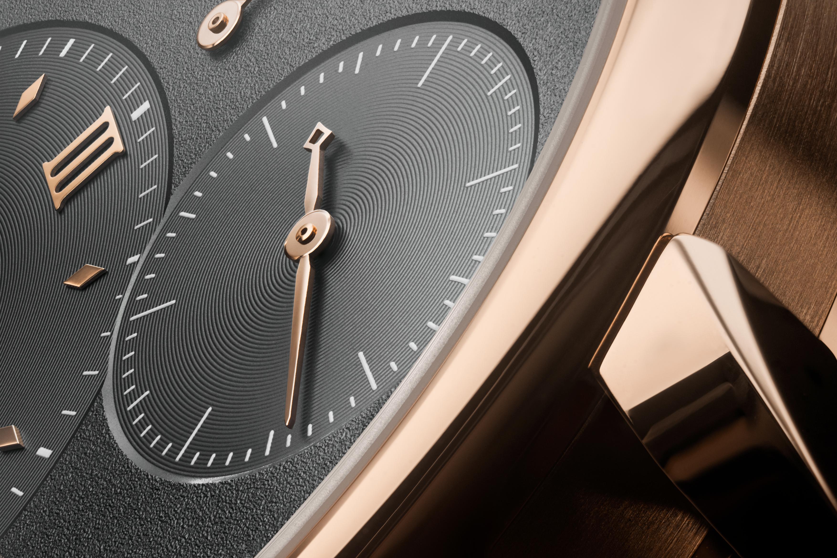 A close-up on the dial of the new Grand Lange 1 in pink gold.