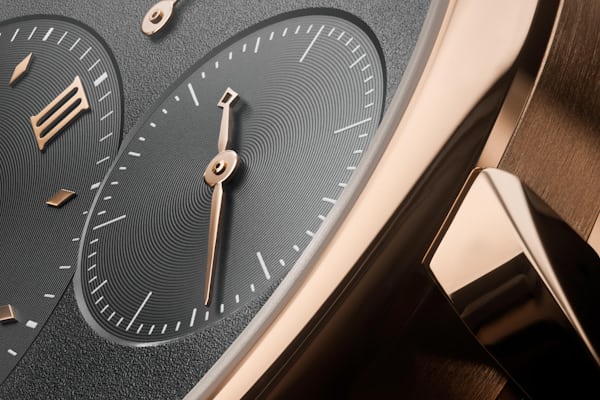 A close-up on the dial of the new Grand Lange 1 in pink gold.