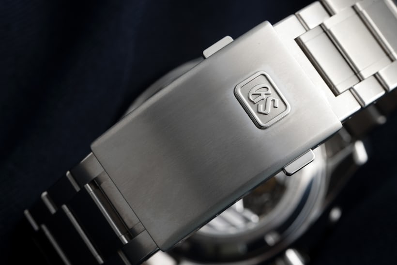 The clasp of a Grand Seiko Spring Drive Chronograph GMT