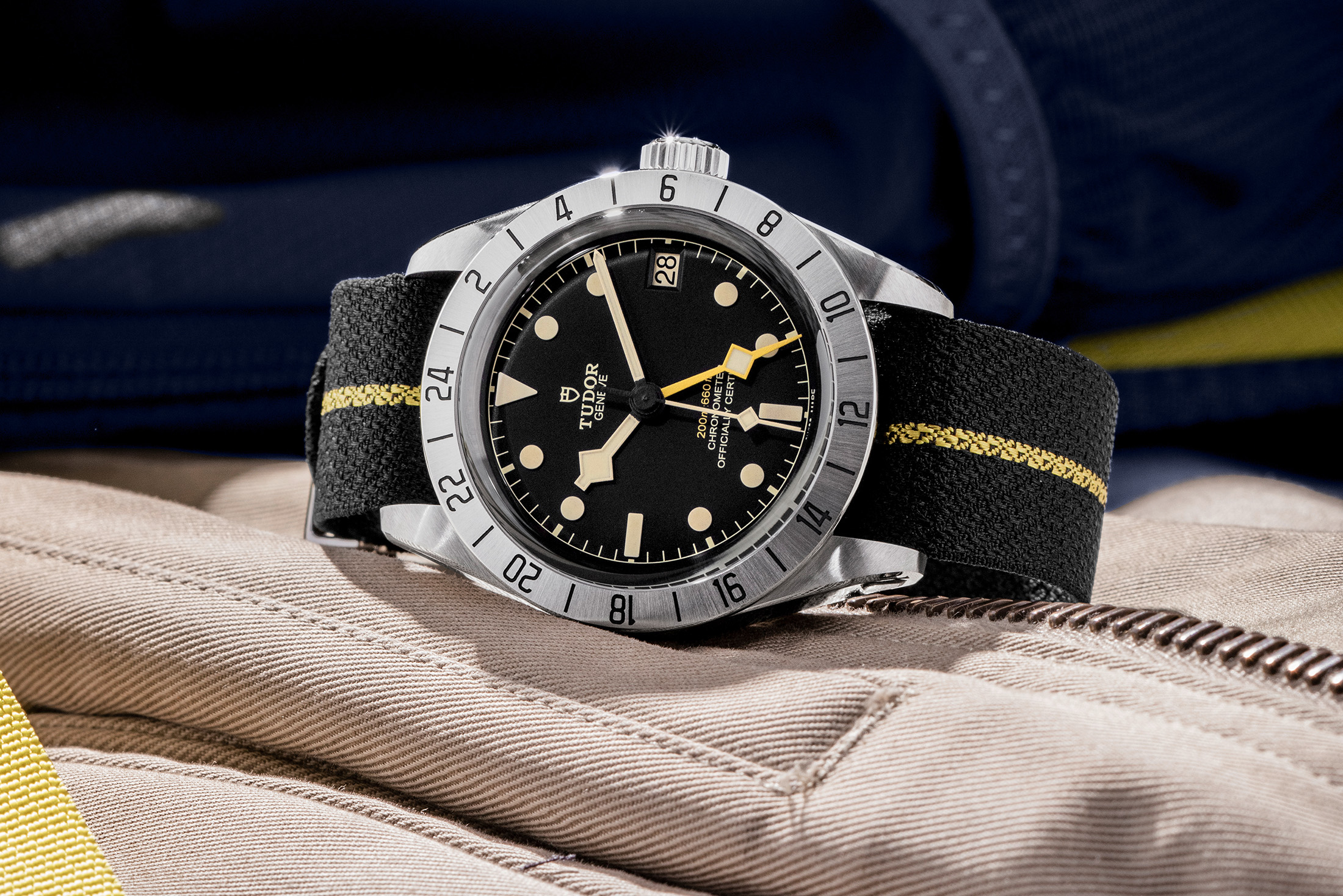 the black bay pro on a fabric strap