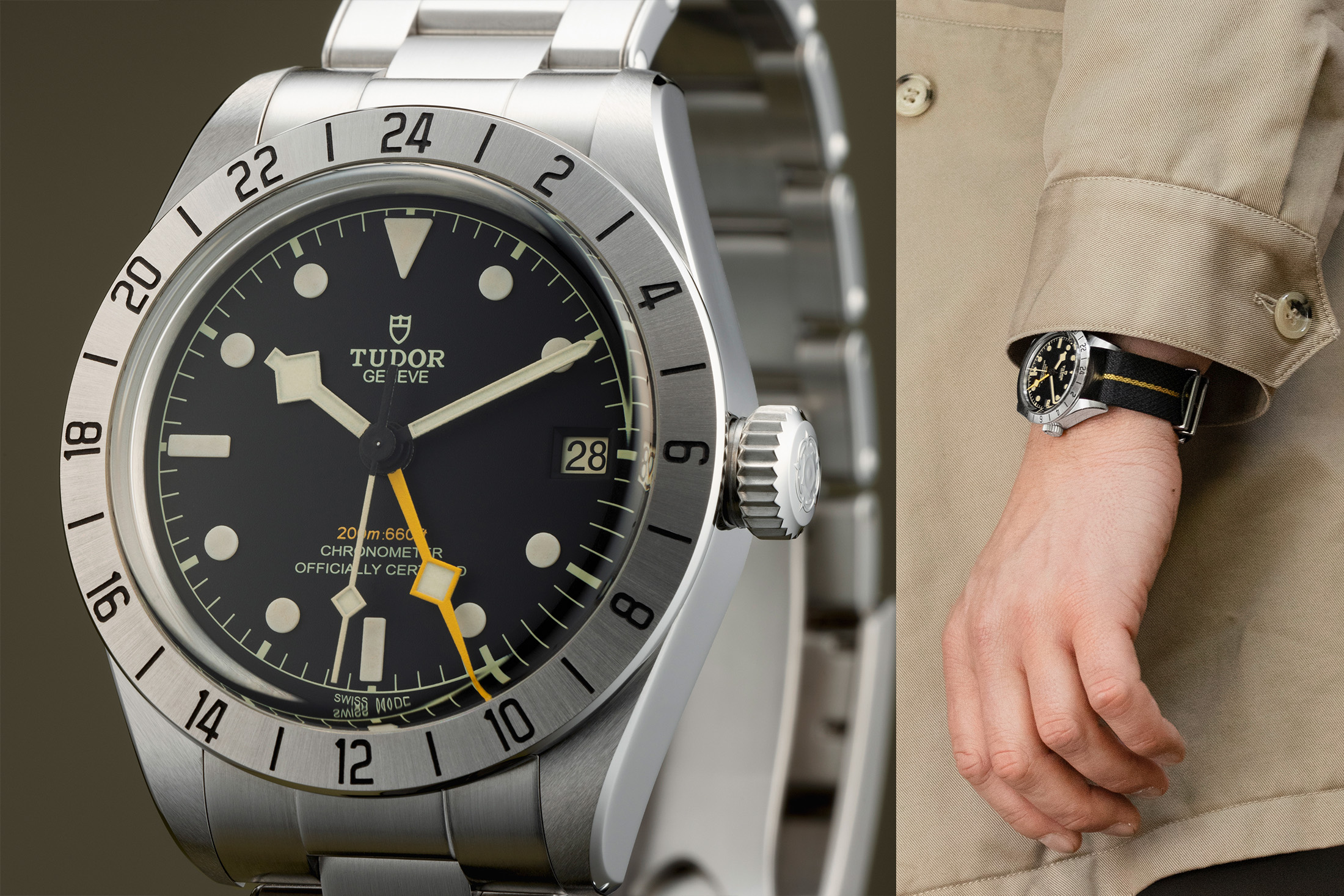 the black bay pro on a woman's wrist. 