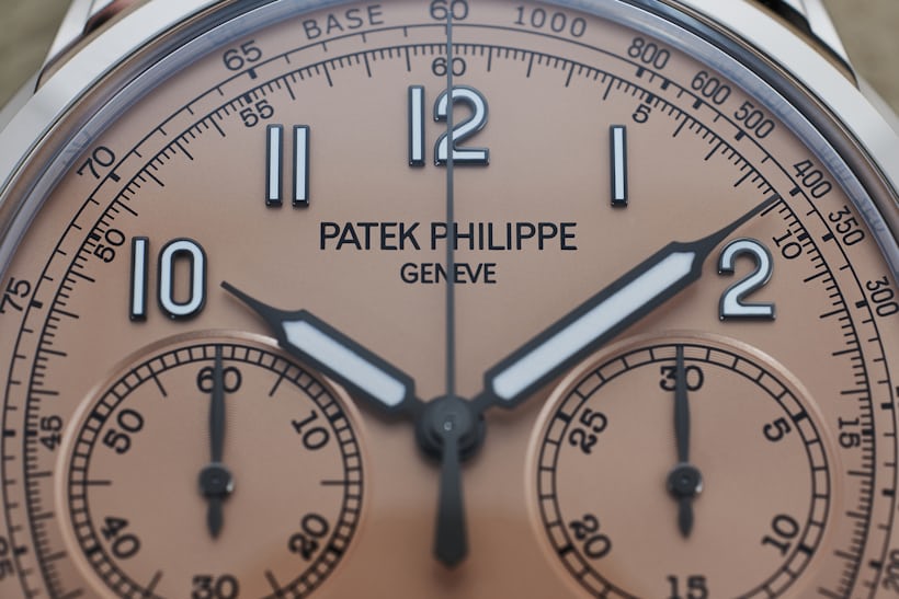 A close-up on the dial of the new Patek Philippe Chronograph 5172G