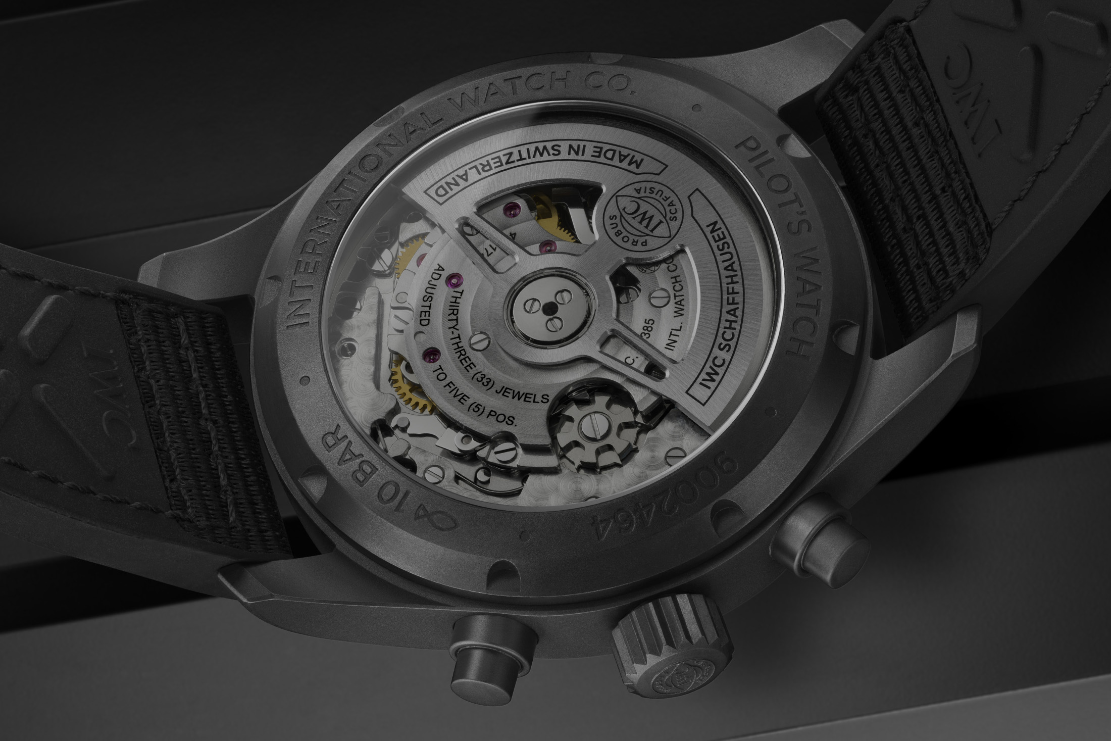 the caseback of the Chronograph 41 TOP GUN Ceratanium