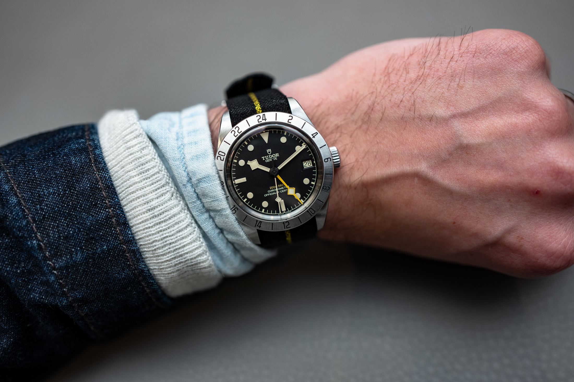 the black bay pro on the author's wrist. 