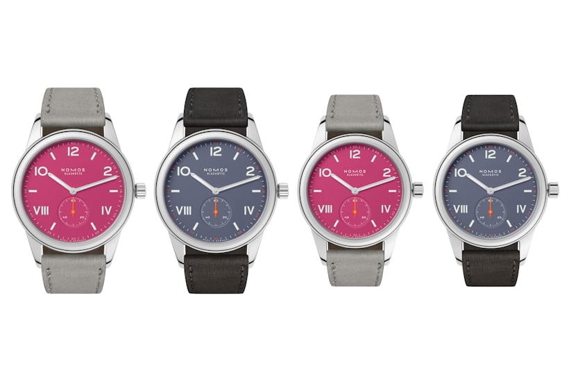 All four colors and sizes of the new-for-2022 NOMOS Club Campus watches.
