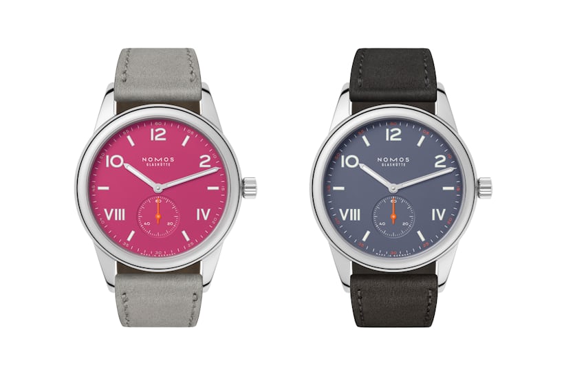 The new NOMOS Club Campus in Deep Pink and Blue Purple.
