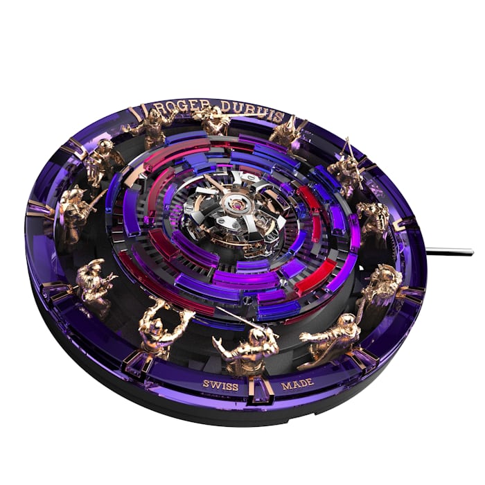A rendering of the movement inside the Roger Dubuis Knights of the Round Table Monotourbillon.