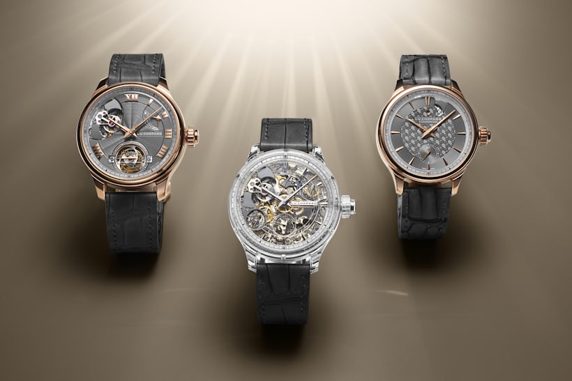 Color photograph of three Chopard L.U.C watches