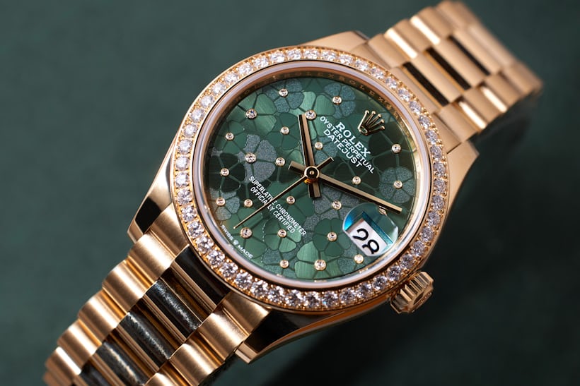 the green dial floral rolex datejust 31mm