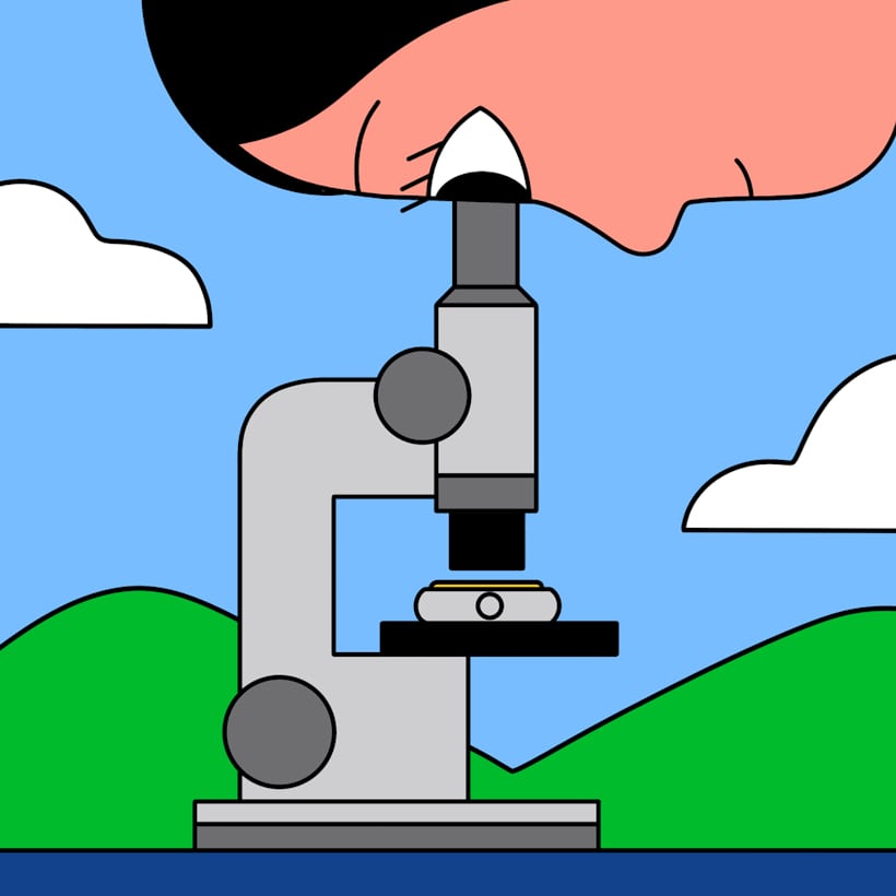 Illustration of a person looking in a microscope 
