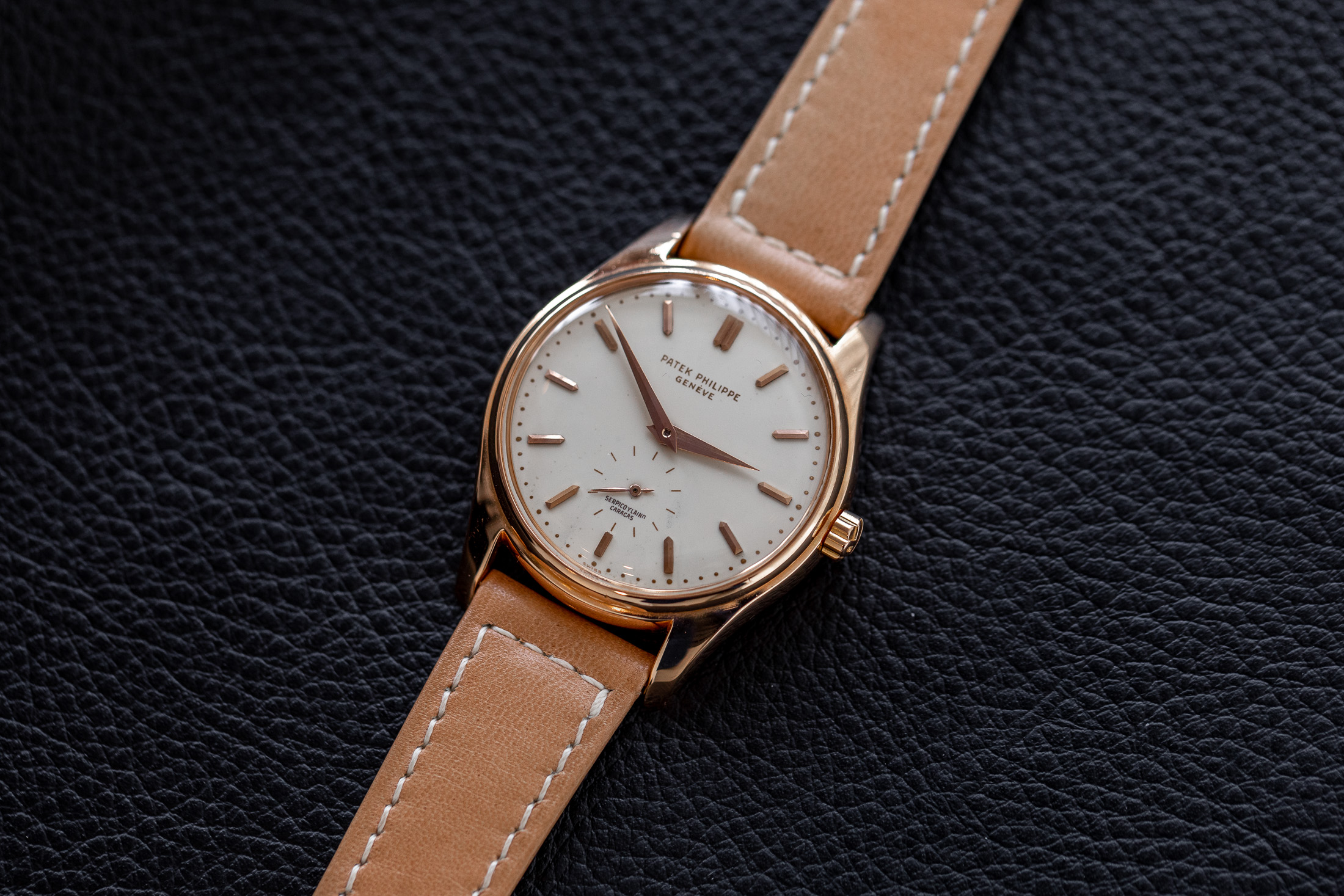 Patek Philippe Reference 2526 | A pink gold wristwatch with enamel dial, Retailed by Serpico Y Laino, Made in 1957