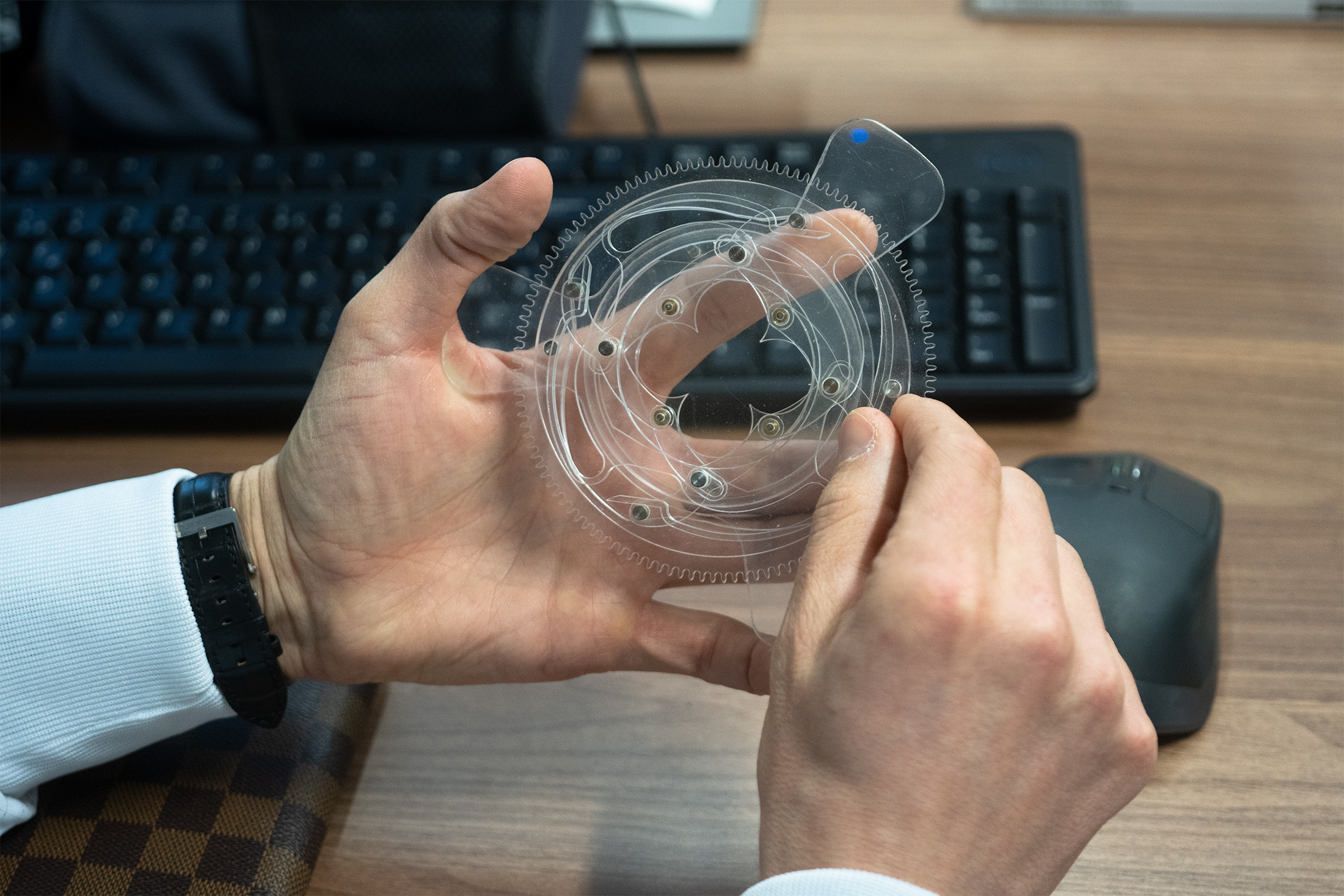 A plastic example of a gear.