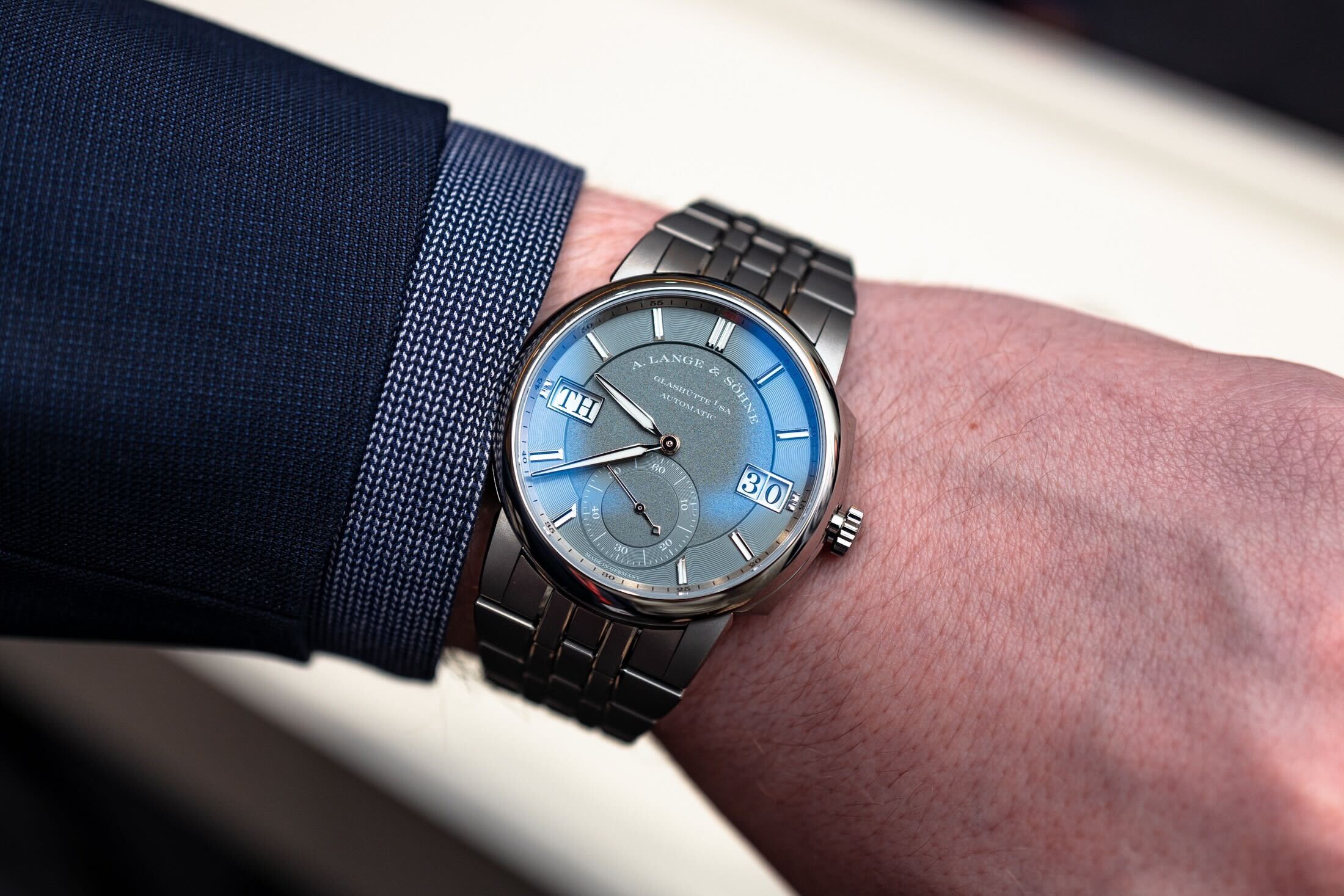 A man wears the A. Lange & Söhne Odysseus Titanium