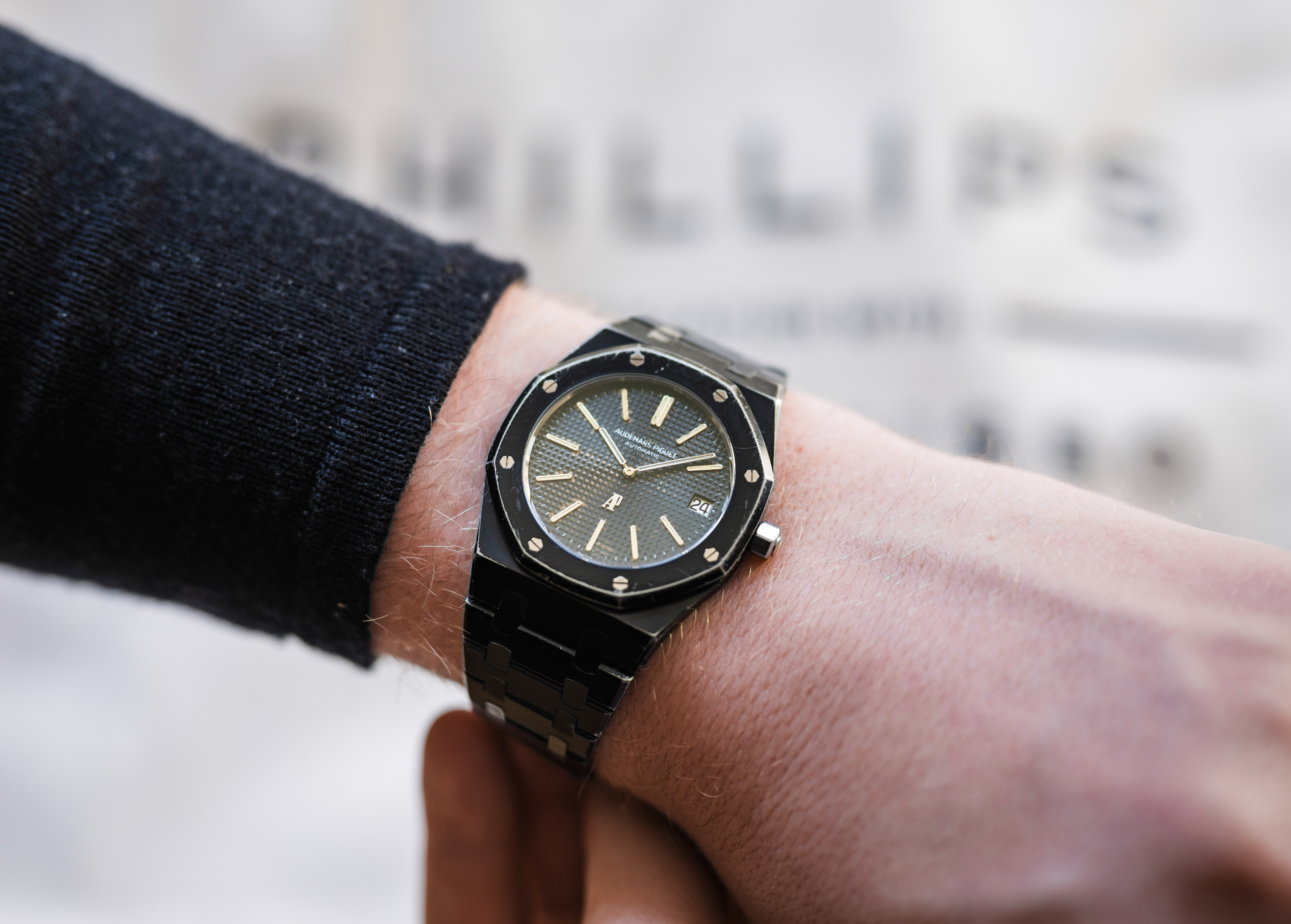 A vintage Audemars Piguet Royal Oak with a black PVD coating.
