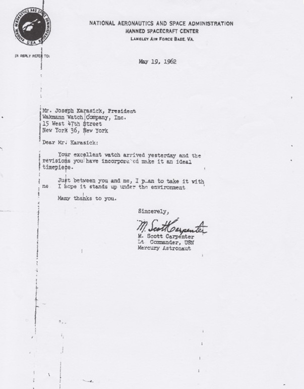 A letter to Carpenter praising the watch.
