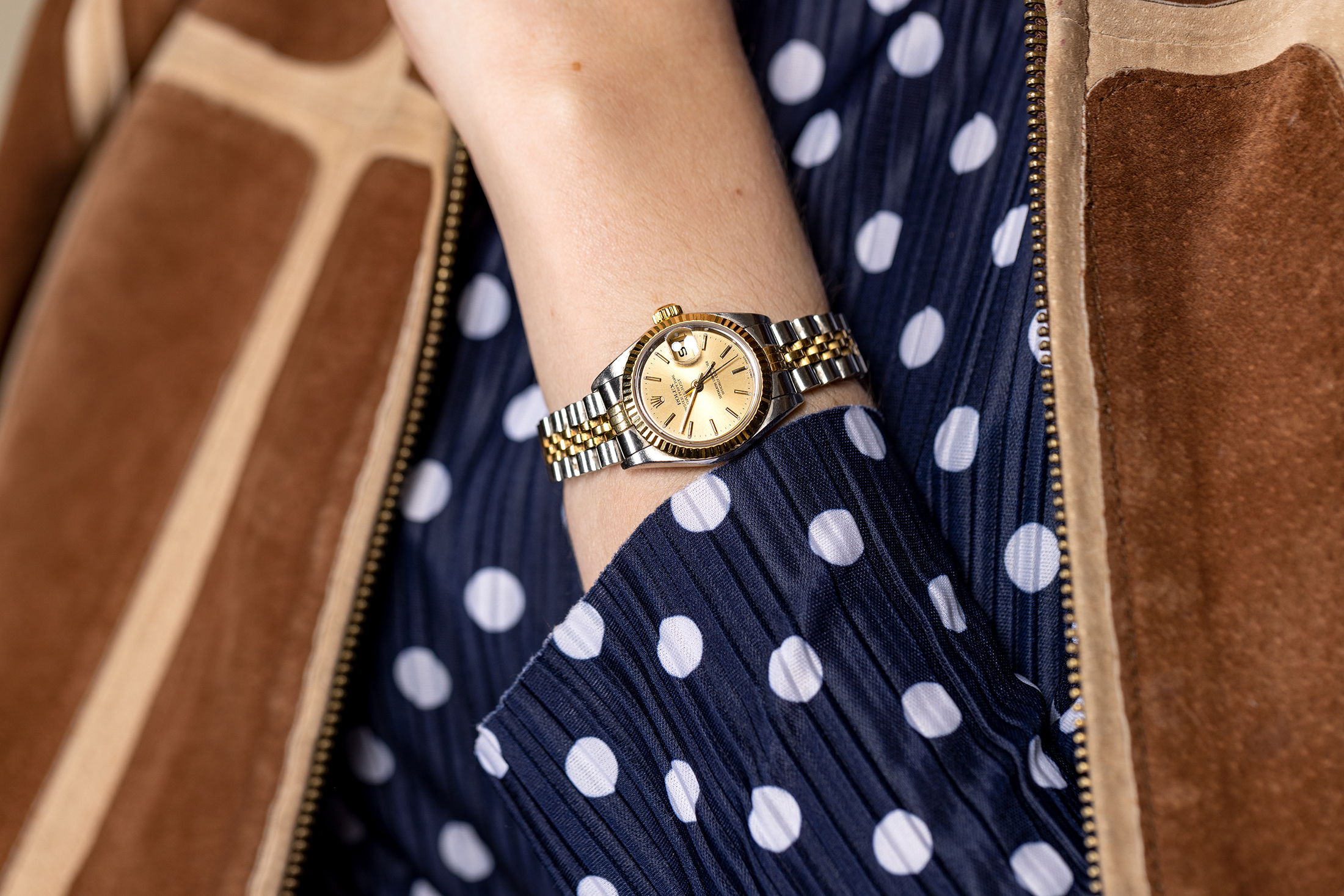 Wrist shot of Chelsea's Rolex.