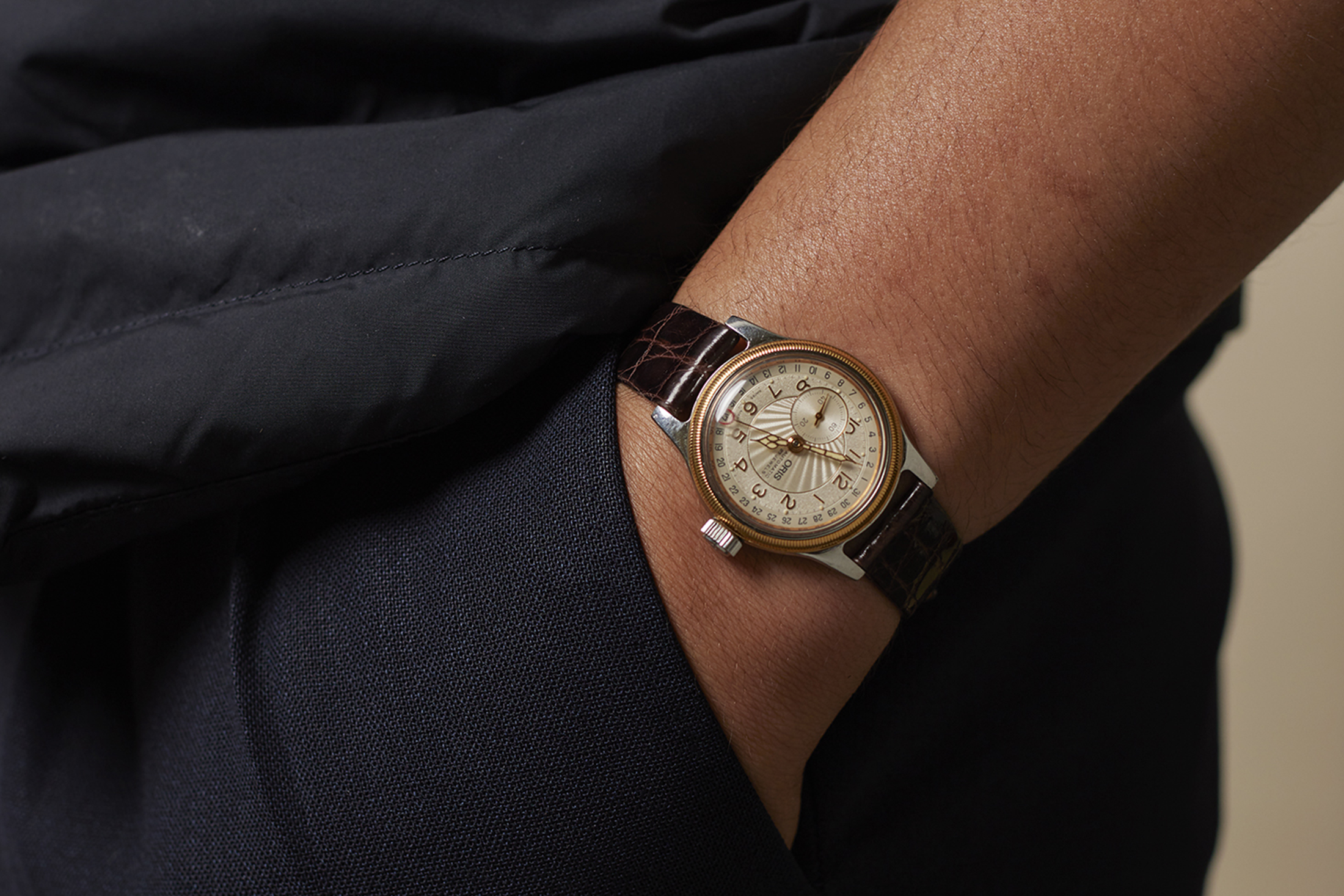 Wrist shot of Jeremy's Oris.