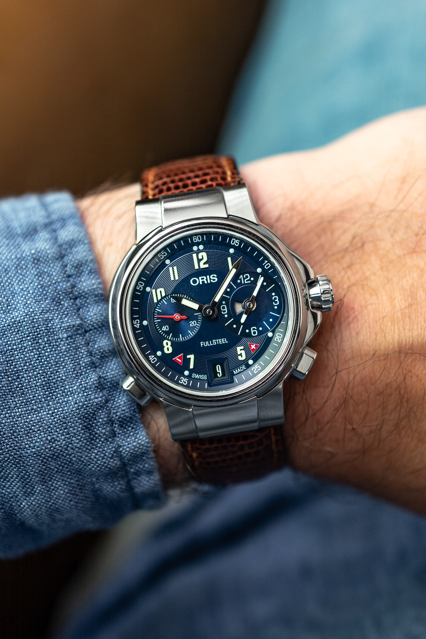 the oris full steel on wrist