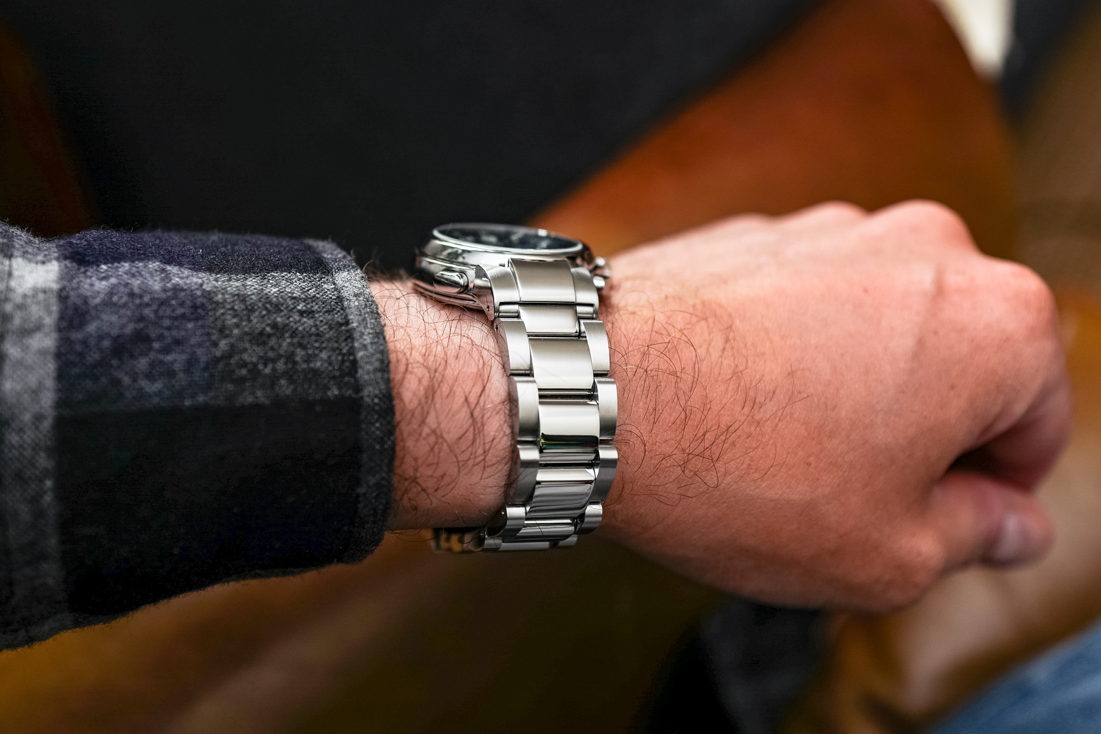 the oris full steel on wrist