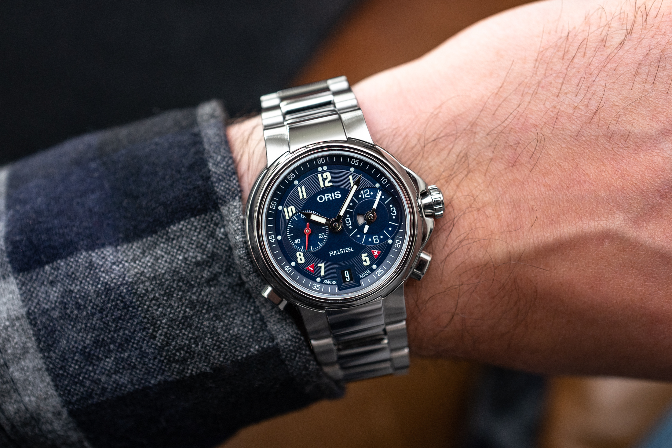 the oris full steel on wrist