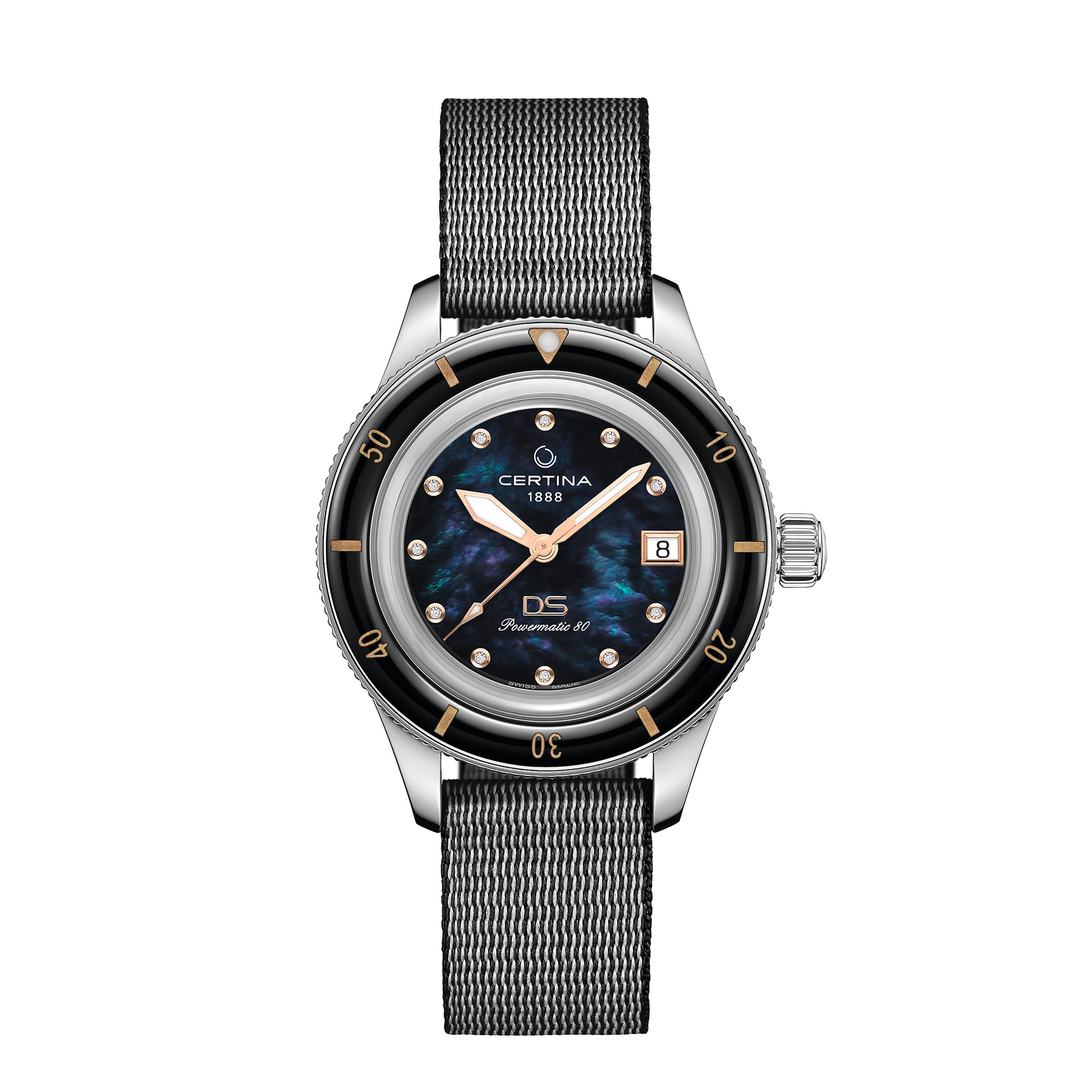 A woman in a black shirt wearing a Certina watch