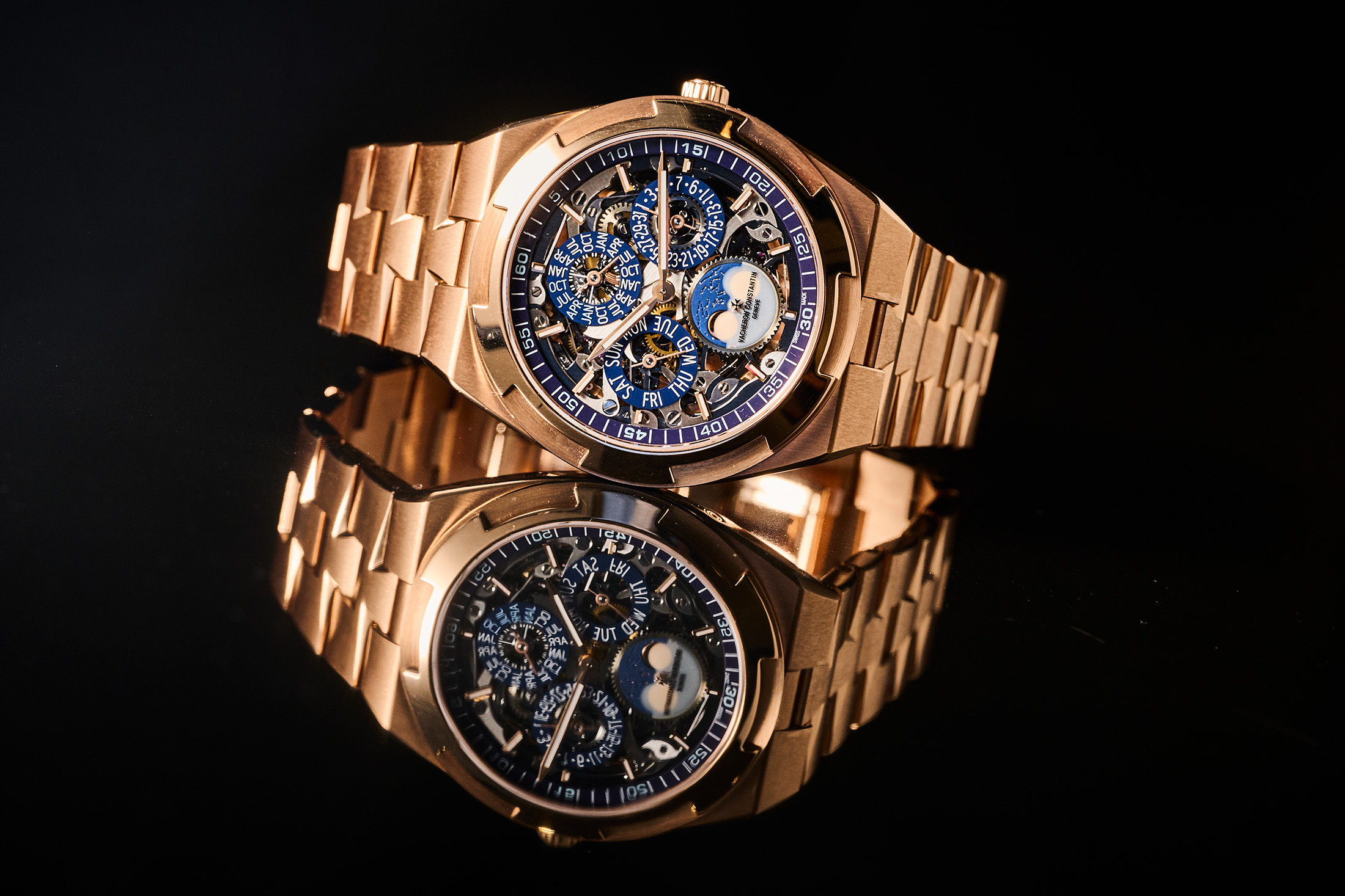 Vacheron Constantin Overseas Perpetual Calendar Ultra-Thin Skeleton in Pink Gold