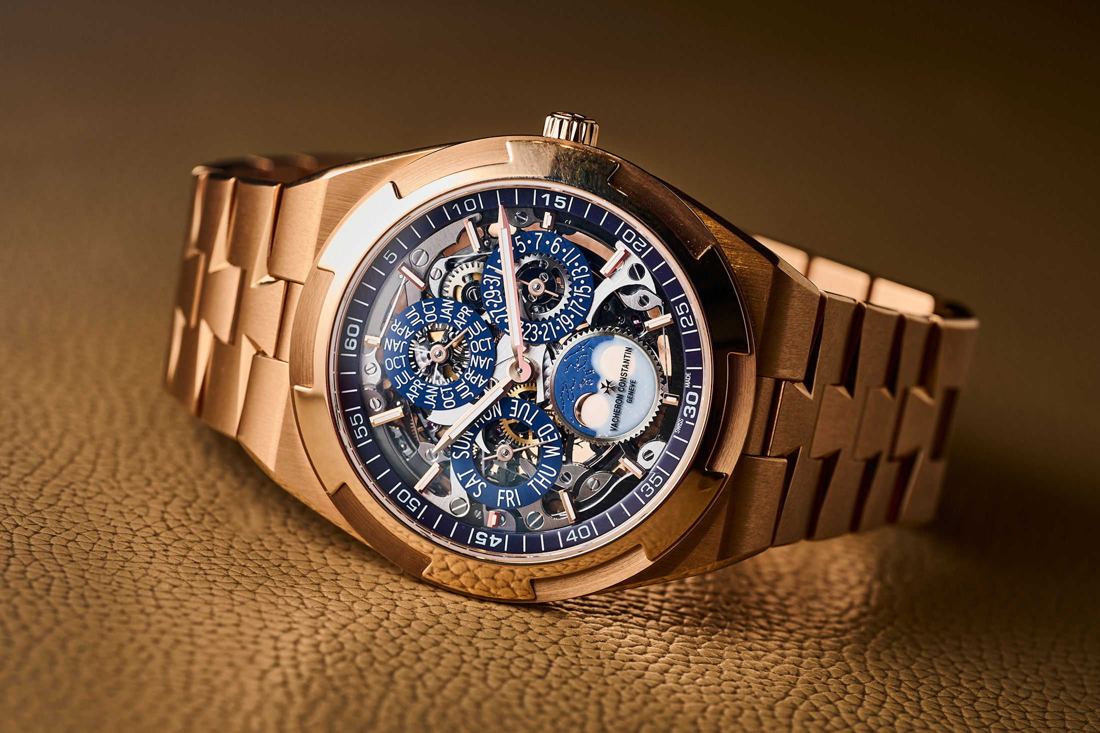 Vacheron Constantin Overseas Perpetual Calendar Ultra-Thin Skeleton in Pink Gold