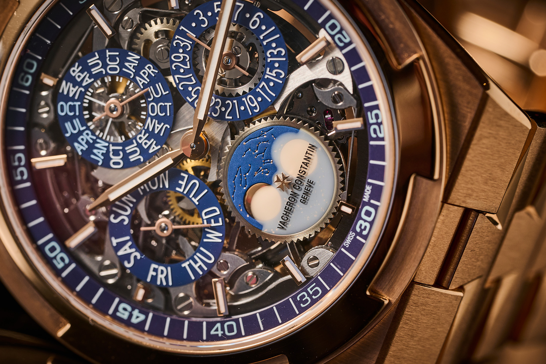 Close up of the dial of a vacheron watch