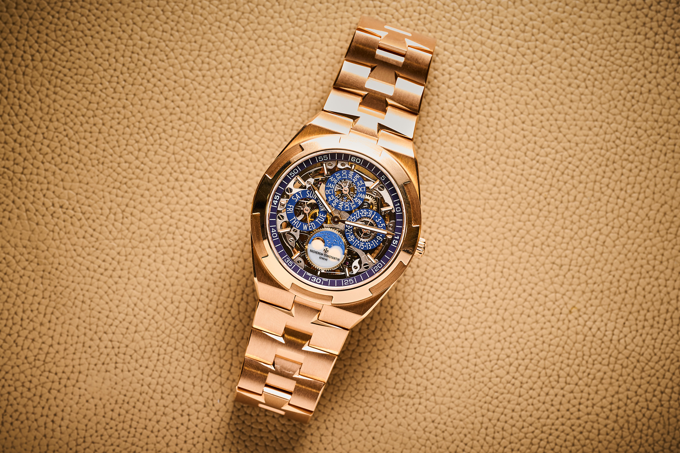 Vacheron Constantin Overseas Perpetual Calendar Ultra-Thin Skeleton in Pink Gold