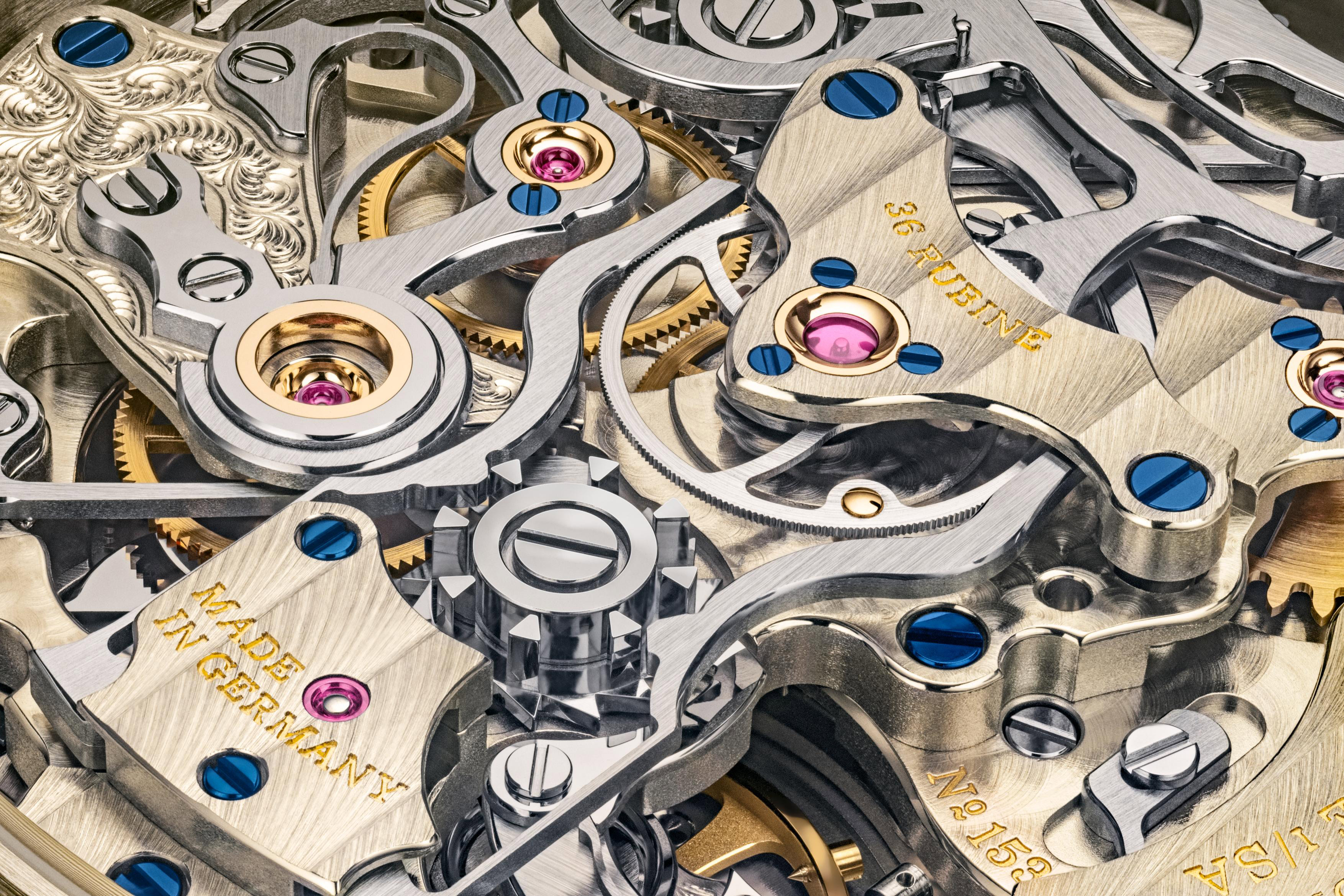 The A. Lange & Söhne 1815 Rattrapante closeup of caliber L101.2