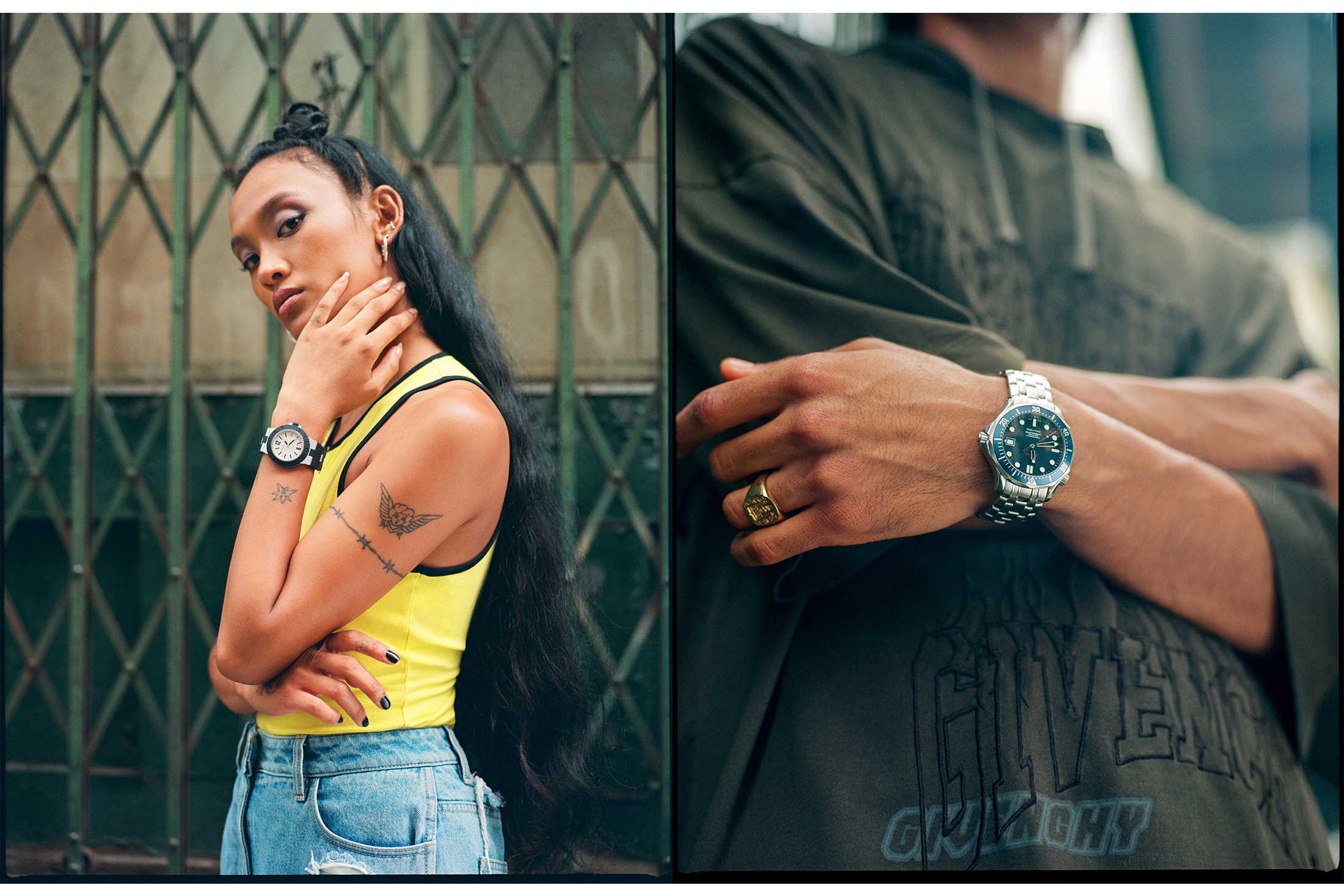 Models showing Bulgari and Omega watches