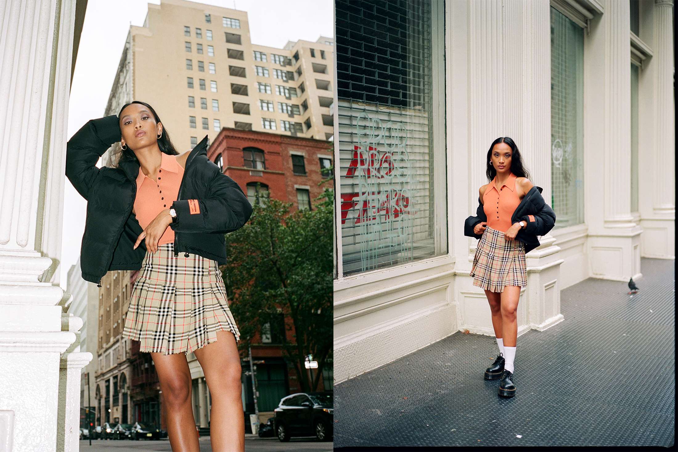 Model in skirt and jacket