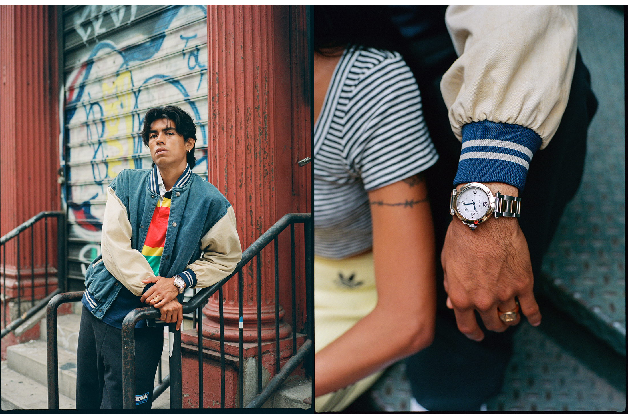 Model leaning on rail